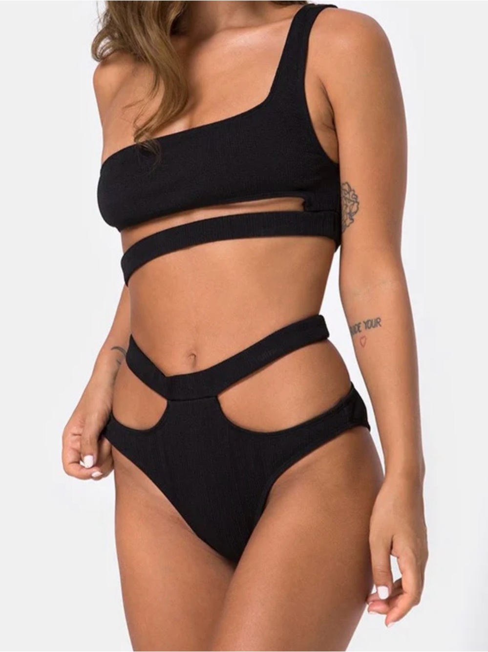 Motel Rocks Drelins Cut Out Bikini Bottom Black Rib NWT